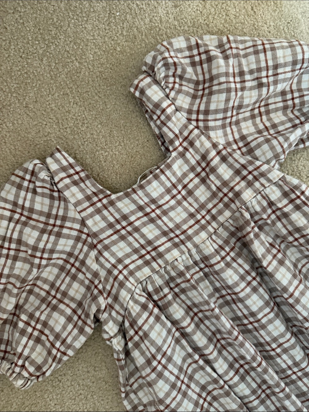 Rylee + Cru Cream and Brown Plaid Puff Sleeve Dress - Picture 5 of 5